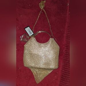 bebe Gold Mesh Clutch with Chain Handle